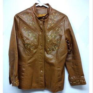 Vintage by Gerda for Partners 3 faux leather embroidered bomber jacket